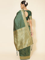 Thumbnail for Janasya Green Banarasi Silk Ethnic Motifs Woven Design Saree - Distacart