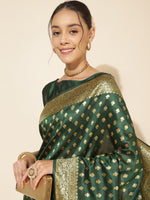 Thumbnail for Janasya Green Banarasi Silk Ethnic Motifs Woven Design Saree - Distacart