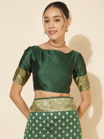 Thumbnail for Janasya Green Banarasi Silk Ethnic Motifs Woven Design Saree - Distacart