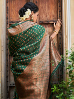 Thumbnail for Janasya Green Banarasi Silk Ethnic Motifs Woven Design Saree - Distacart