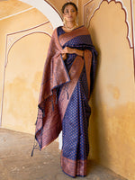 Thumbnail for Janasya Navy Blue Banarasi Silk Ethnic Motifs Woven Design Saree - Distacart