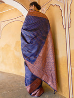 Thumbnail for Janasya Navy Blue Banarasi Silk Ethnic Motifs Woven Design Saree - Distacart