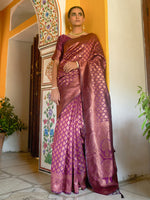 Thumbnail for Janasya Wine Banarasi Silk Woven Ethnic Motifs Banarasi Silk Saree - Distacart