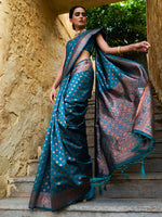 Thumbnail for Janasya Green Banarasi Silk Ethnic Motifs Woven Design Saree - Distacart