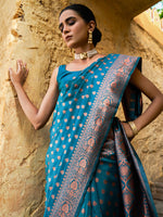 Thumbnail for Janasya Green Banarasi Silk Ethnic Motifs Woven Design Saree - Distacart