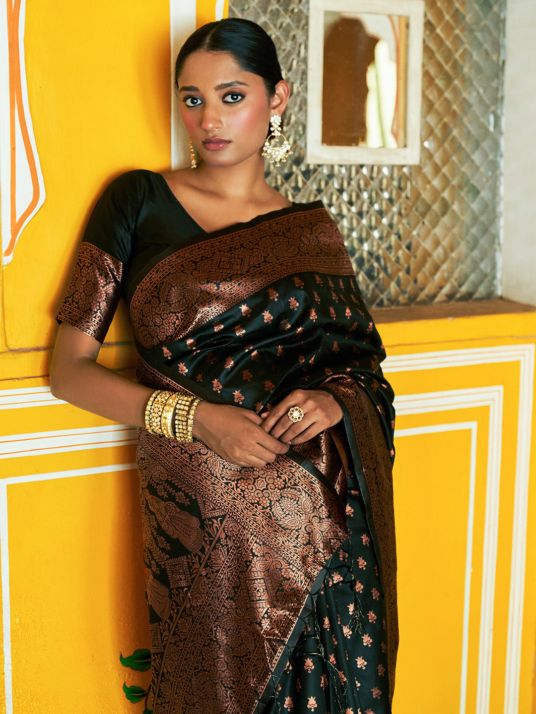 Janasya Black Banarasi Silk Ethnic Motifs Woven Design Saree - Distacart