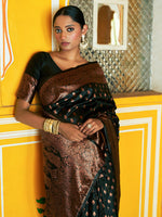 Thumbnail for Janasya Black Banarasi Silk Ethnic Motifs Woven Design Saree - Distacart