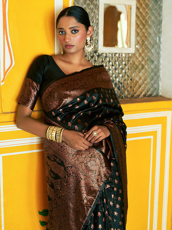 Janasya Black Banarasi Silk Ethnic Motifs Woven Design Saree - Distacart