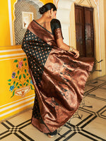Thumbnail for Janasya Black Banarasi Silk Ethnic Motifs Woven Design Saree - Distacart