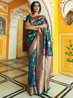 Thumbnail for Janasya Dark Green Banarasi Silk Floral Woven Design Saree - Distacart