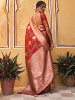 Thumbnail for Janasya Red Banarasi Silk Floral Woven Design Saree - Distacart