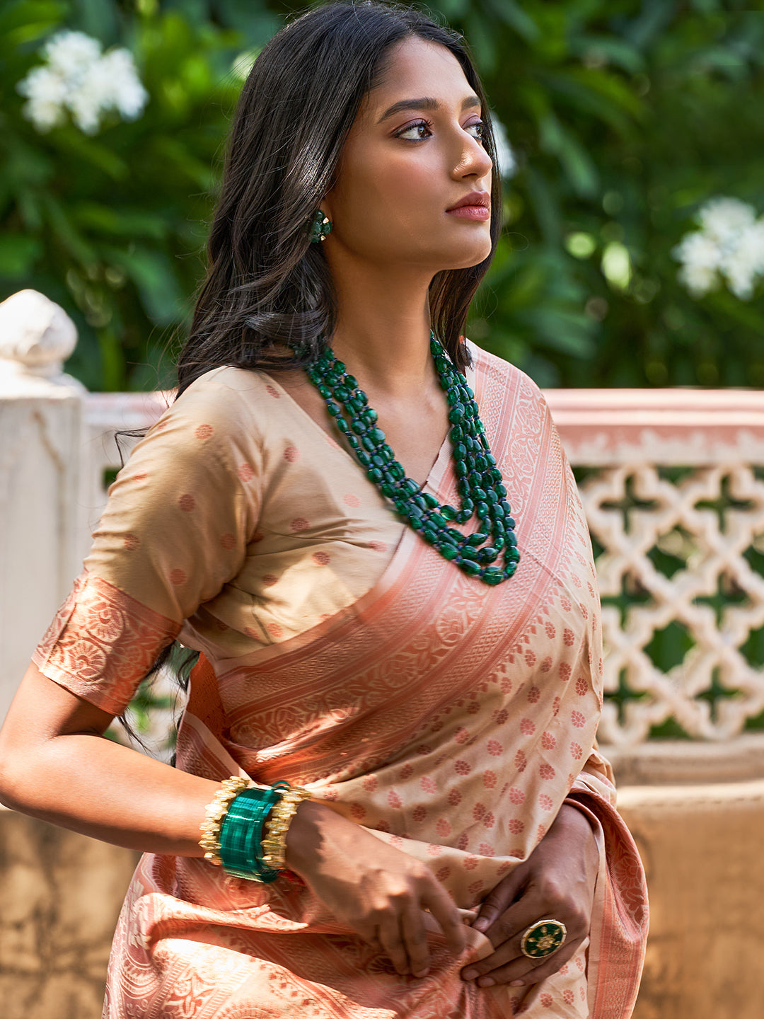 Janasya Beige Chanderi Silk Ethnic Motifs Woven Design Saree - Distacart