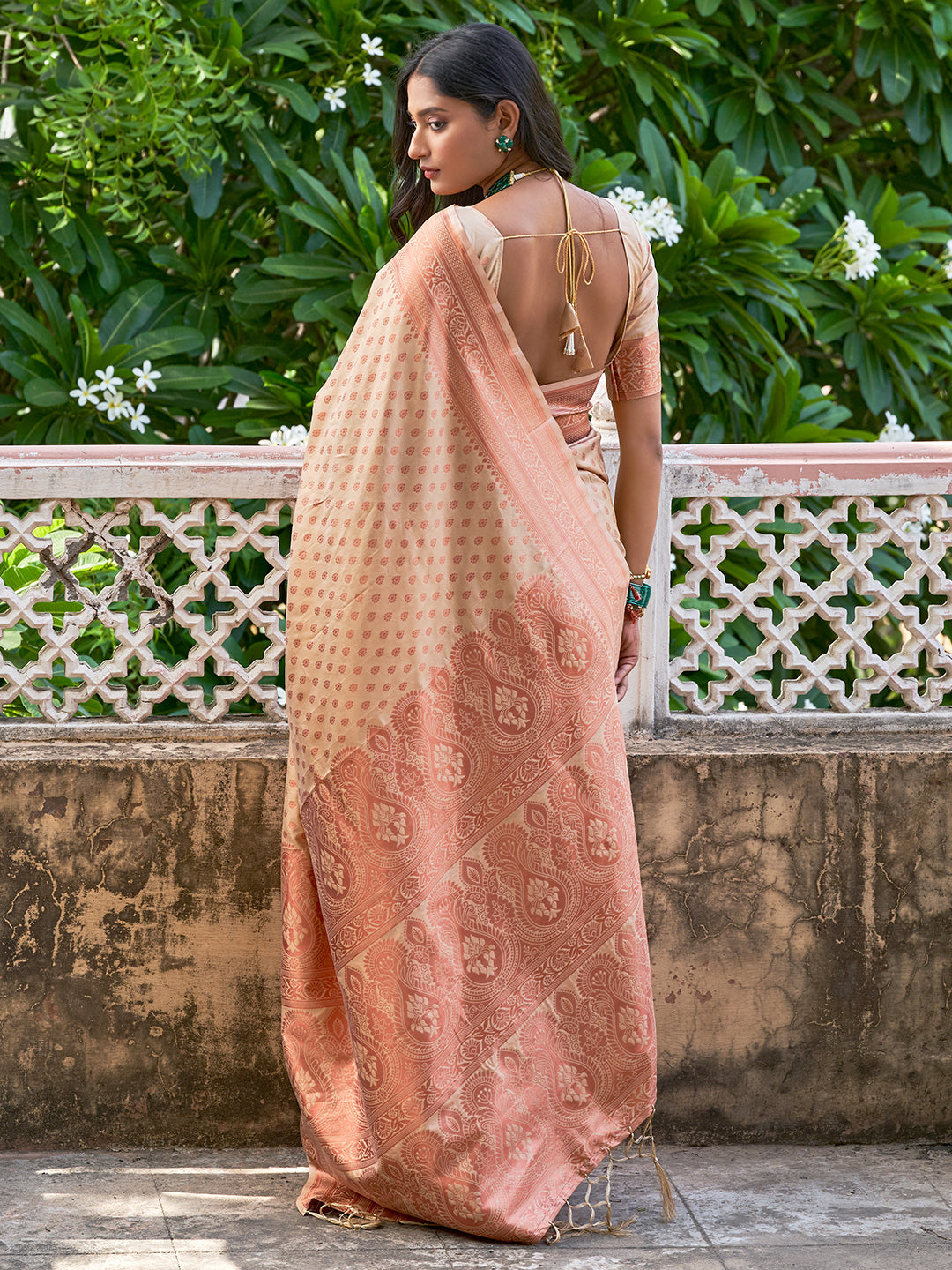 Janasya Beige Chanderi Silk Ethnic Motifs Woven Design Saree - Distacart