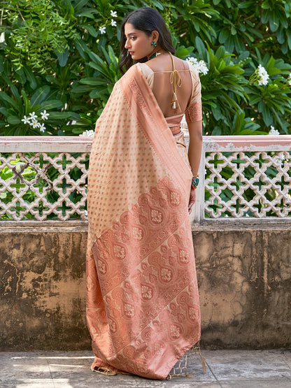 Janasya Beige Chanderi Silk Ethnic Motifs Woven Design Saree - Distacart