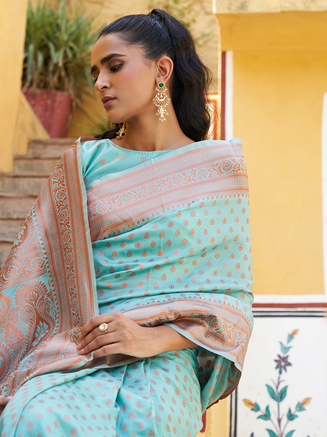 Janasya Sea Green Chanderi Silk Ethnic Motifs Woven Design Saree - Distacart