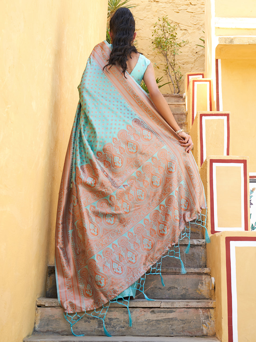 Janasya Sea Green Chanderi Silk Ethnic Motifs Woven Design Saree - Distacart