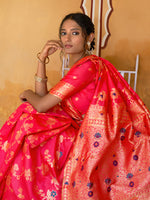 Thumbnail for Janasya Pink Banarasi Silk Floral Woven Jaal Saree - Distacart