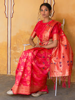 Thumbnail for Janasya Pink Banarasi Silk Floral Woven Jaal Saree - Distacart