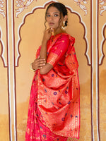 Thumbnail for Janasya Pink Banarasi Silk Floral Woven Jaal Saree - Distacart