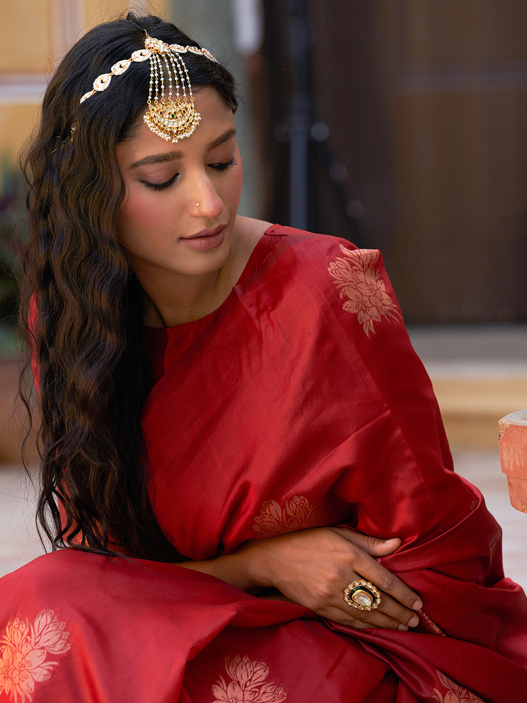 Janasya Red Kanjeevaram Silk Floral Motif Kanjeevaram Silk Saree - Distacart