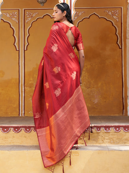 Janasya Red Kanjeevaram Silk Floral Motif Kanjeevaram Silk Saree - Distacart