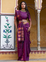 Thumbnail for Janasya Wine Kanjeevaram Silk Woven Ethnic Motifs Kanjeevaram Silk Saree - Distacart