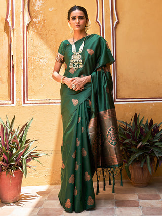 Janasya Green Kanjeevaram Silk Woven Ethnic Motifs Kanjeevaram Silk Saree - Distacart