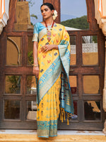 Thumbnail for Janasya Yellow Cotton Silk Woven Ethnic Motifs Patola Saree - Distacart