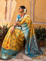 Thumbnail for Janasya Yellow Cotton Silk Woven Ethnic Motifs Patola Saree - Distacart