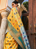 Thumbnail for Janasya Yellow Cotton Silk Woven Ethnic Motifs Patola Saree - Distacart