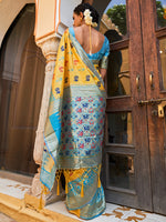 Thumbnail for Janasya Yellow Cotton Silk Woven Ethnic Motifs Patola Saree - Distacart