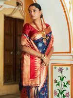 Thumbnail for Janasya Navy Blue Cotton Silk Woven Ethnic Motifs Patola Saree - Distacart