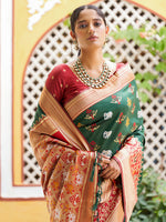 Thumbnail for Janasya Green Cotton Silk Woven Ethnic Motifs Patola Saree - Distacart