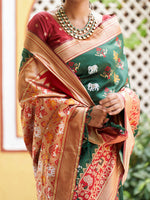 Thumbnail for Janasya Green Cotton Silk Woven Ethnic Motifs Patola Saree - Distacart