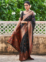 Thumbnail for Janasya Black Banarasi Silk Woven Floral Design Banarasi Silk Saree - Distacart