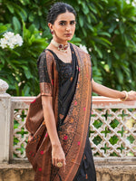 Thumbnail for Janasya Black Banarasi Silk Woven Floral Design Banarasi Silk Saree - Distacart