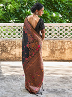 Thumbnail for Janasya Black Banarasi Silk Woven Floral Design Banarasi Silk Saree - Distacart