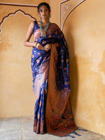 Thumbnail for Janasya Navy Blue Banarasi Silk Woven Dual Tone Floral Design Banarasi Silk Saree - Distacart