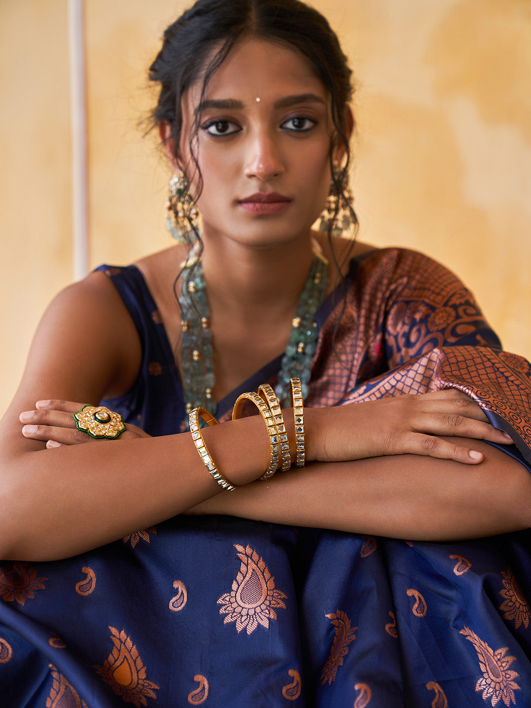Janasya Navy Blue Banarasi Silk Woven Dual Tone Floral Design Banarasi Silk Saree - Distacart