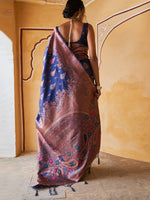Thumbnail for Janasya Navy Blue Banarasi Silk Woven Dual Tone Floral Design Banarasi Silk Saree - Distacart