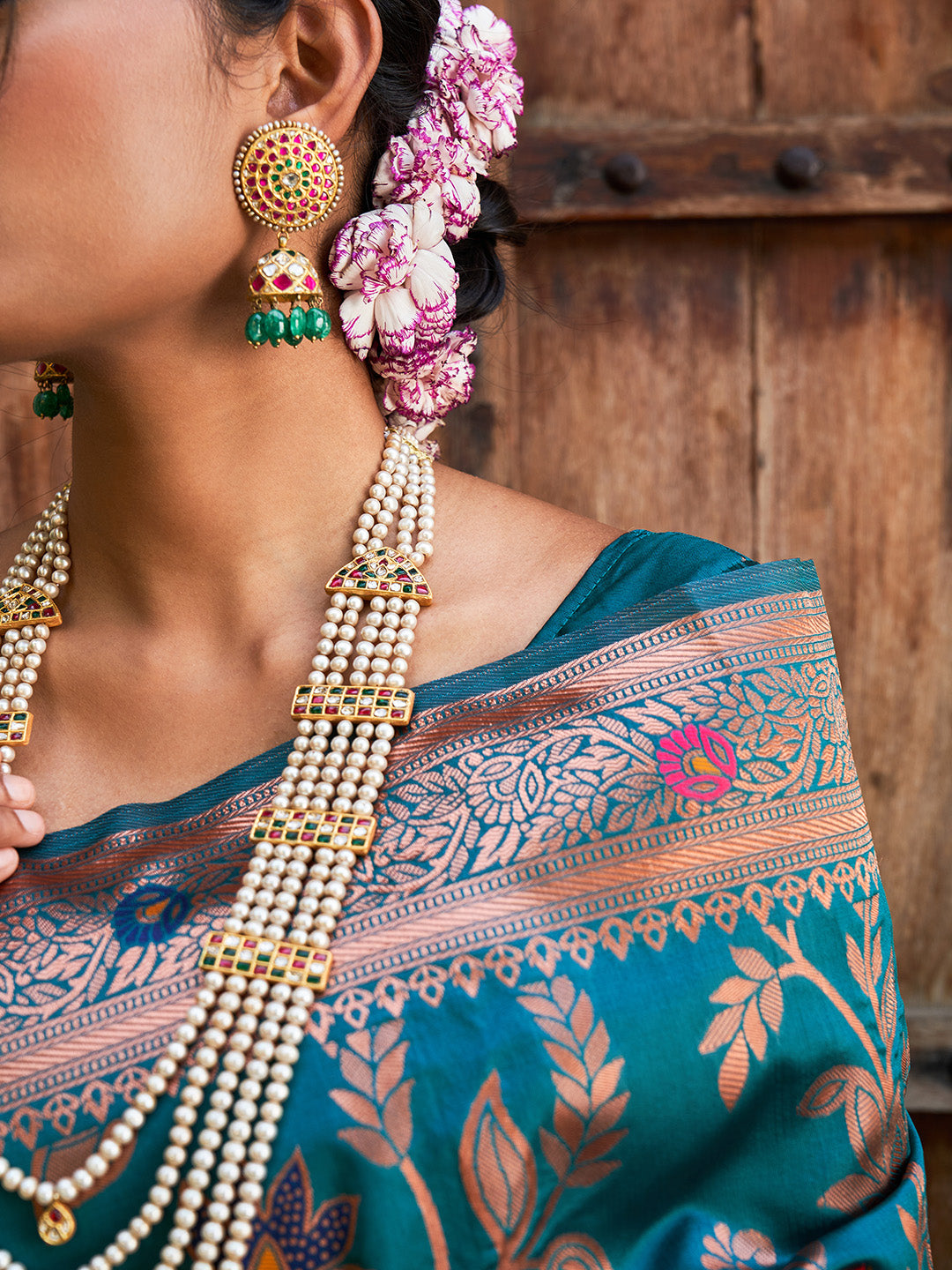 Janasya Teal Green Banarasi Silk Woven Dual Tone Floral Design Banarasi Silk Saree - Distacart