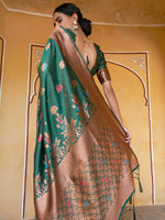 Thumbnail for Janasya Green Banarasi Silk Woven Dual Tone Floral Design Banarasi Silk Saree - Distacart