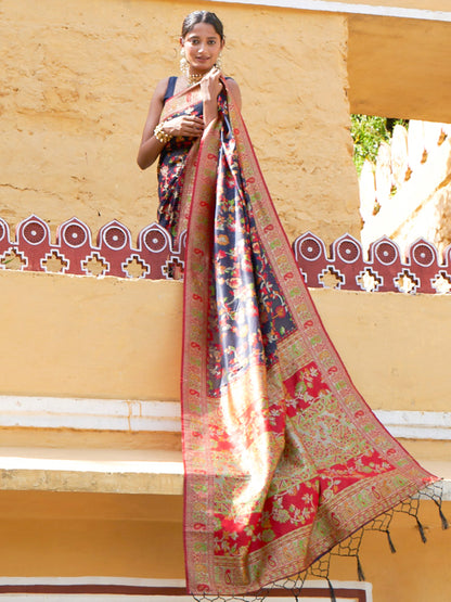 Janasya Navy Blue Chanderi Silk Pashmina Woven Design Saree - Distacart