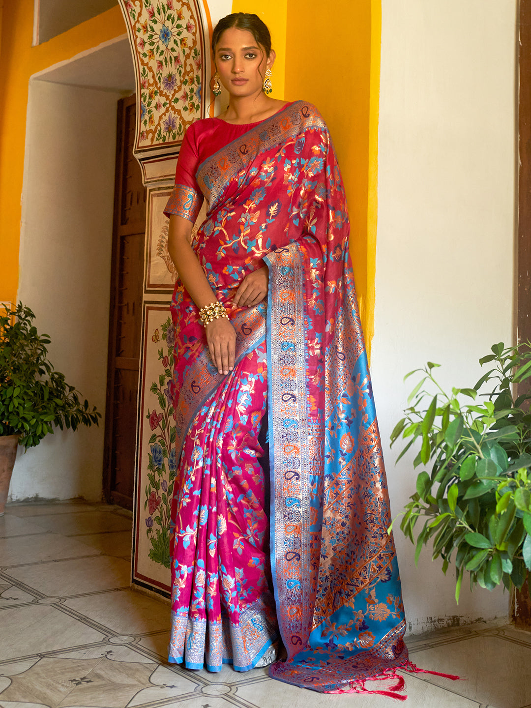 Janasya Pink Chanderi Silk Pashmina Woven Design Saree - Distacart