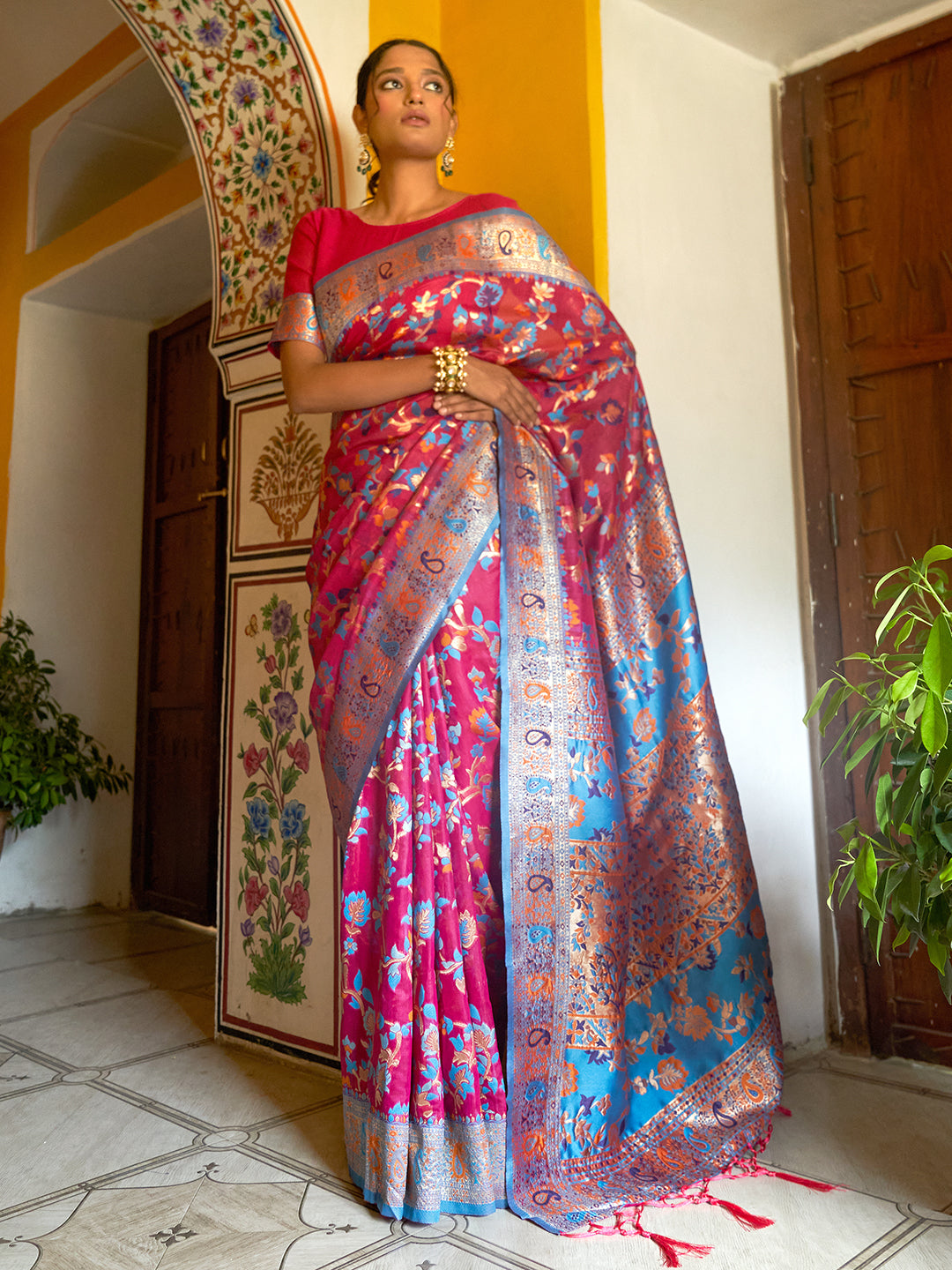 Janasya Pink Chanderi Silk Pashmina Woven Design Saree - Distacart