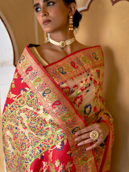 Janasya Beige Chanderi Silk Pashmina Woven Design Saree - Distacart
