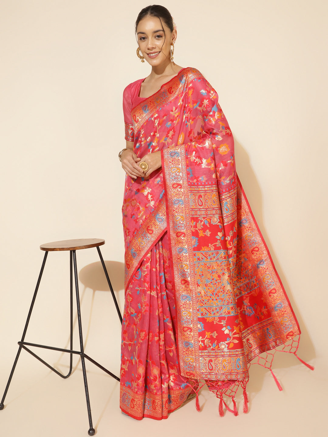 Janasya Pink Chanderi Silk Pashmina Woven Design Saree - Distacart