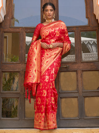 Janasya Red Banarasi Silk Paisley Woven Design Saree - Distacart