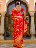 Thumbnail for Janasya Red Banarasi Silk Paisley Woven Design Saree - Distacart