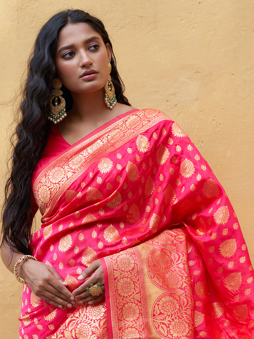 Janasya Pink Banarasi Silk Ethnic Motifs Woven Design Saree - Distacart